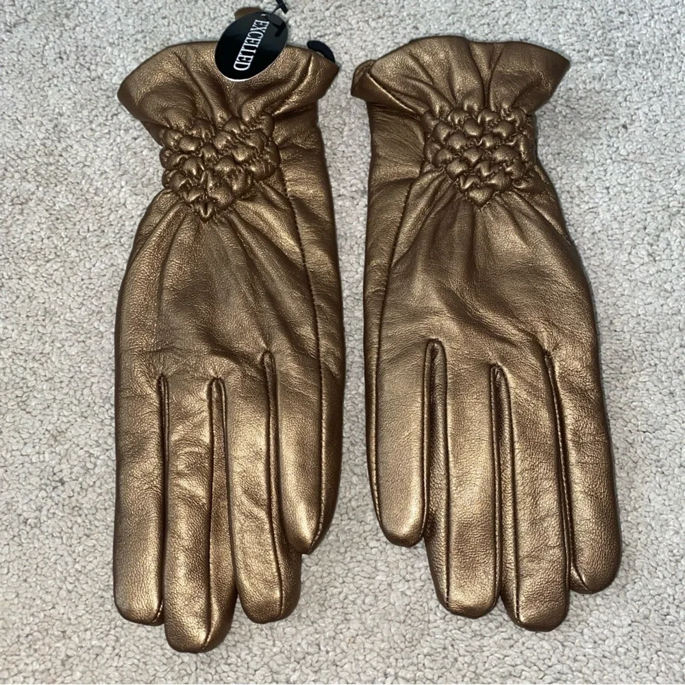 Excelled Bronze Leather Winter Fleece Lined Gloves‎ Women’s Small New